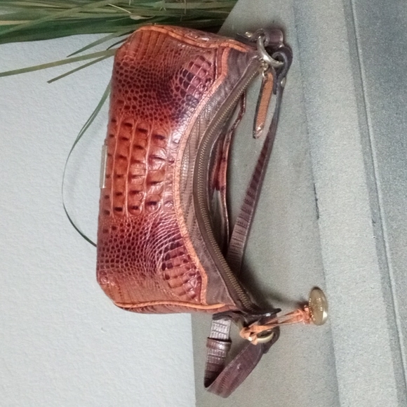 BRAHMIN " Lacy " Pecan Tri Color Multi Texture Small Hobo Shoulder Bag Purse. - Picture 5 of 13